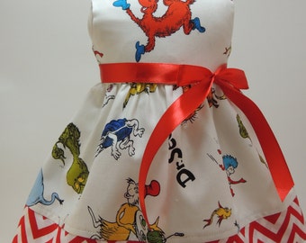 18 Inch Doll Dress - Fits American Girl Doll -Handmade -  Dr Seuss Dress