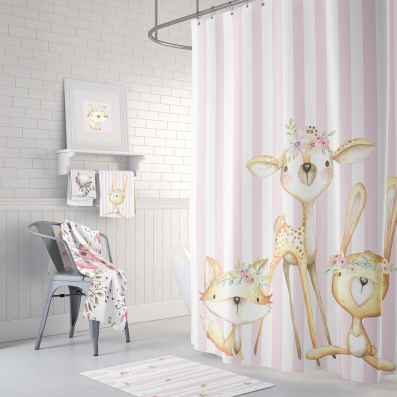 Woodland Baby Animals Shower Curtain Rug Towels Prints Image 0