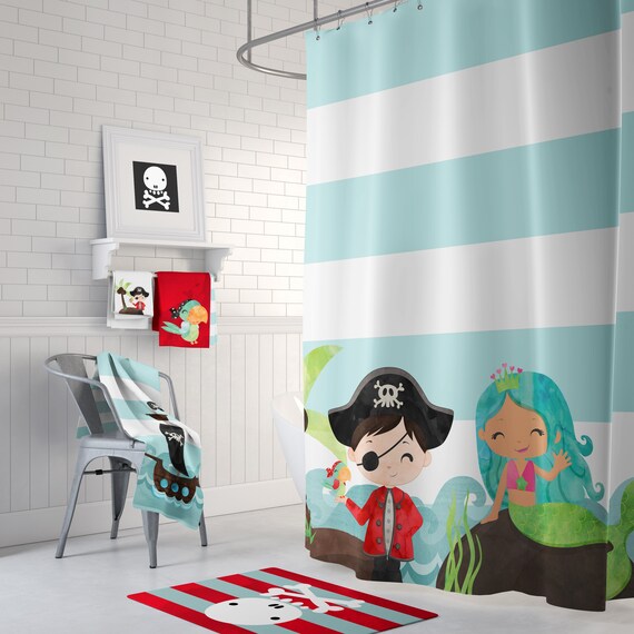 Pirate And Mermaid Shower Curtain Rug Towels Prints Kid