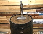 Whiskey Barrel, Mobile Beer Serving Bar with Co2 Tank, Regulator, Keg Tap, Draft Tower and Drip Tray