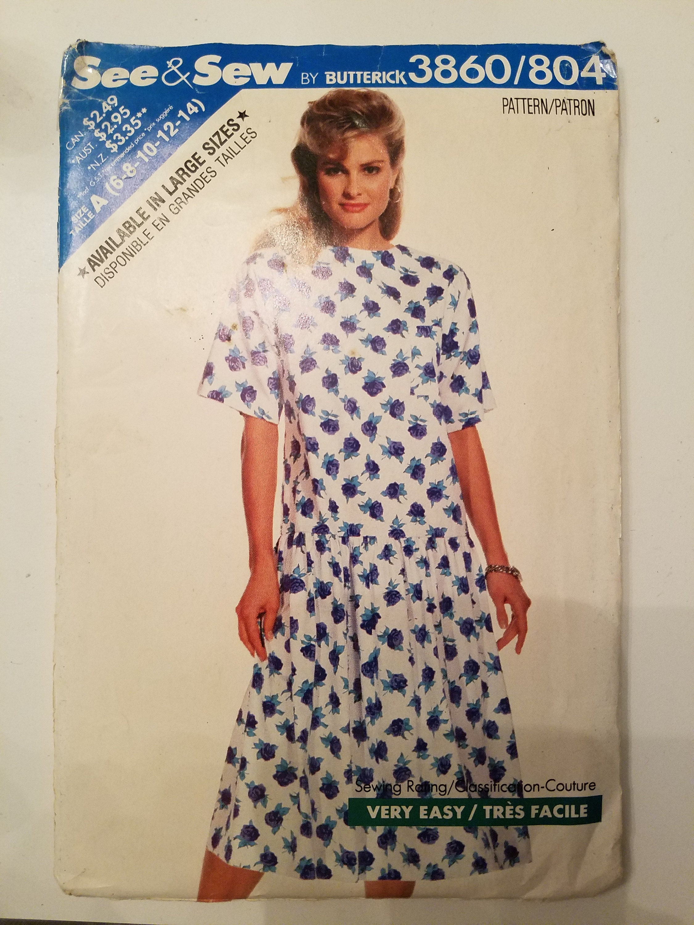 Vintage Butterick Sewing Pattern Misses Loose Pullover Dress 3860 See & Sew OOP Vintage Butterick Sewing Pattern Misses Loose Pullover Dress 3860 See & Sew OOP
