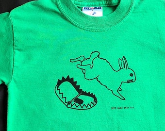 Bunny T-Shirt, Screenprinted by hand, Kid's Shirt, All sizes and Colors, Youth XS S M L XL XXL, Overcoming Adversity