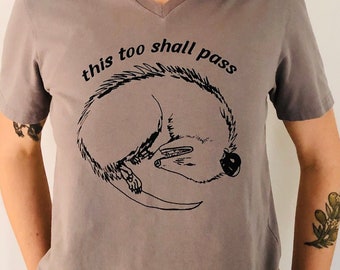 Opossum Possum T-shirt, Handmade and Recycled, Upcycled Shirt, This Too Shall Pass, Virginia Opossum, Playing Dead