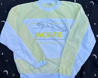 JAGUAR Vintage Pullover Lightweight Shirt L XL One Size 70s 80s 90s Yellow and White, Luxury Car