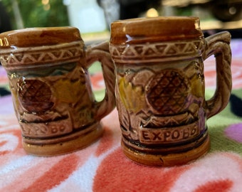 Pair of Vancouver Expo 86 Shot Glass Mugs Science World World's Fair 1986 Canada