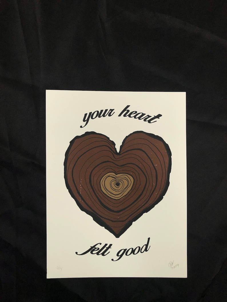 Your Heart Felt Good, Wooden Heart Screen Print, Modest Mouse Art image 1