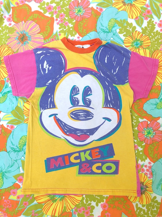 90s Mickey Mouse T-Shirt, Disney, Colorful! Youth XL/ Women's small,  Pink and Yellow