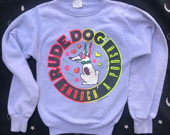 Rude Dog Sweatshirt!  Smooch a pooch!  Kids Small / Youth Small, 80s streetwear skater dope! Purple / Lavender