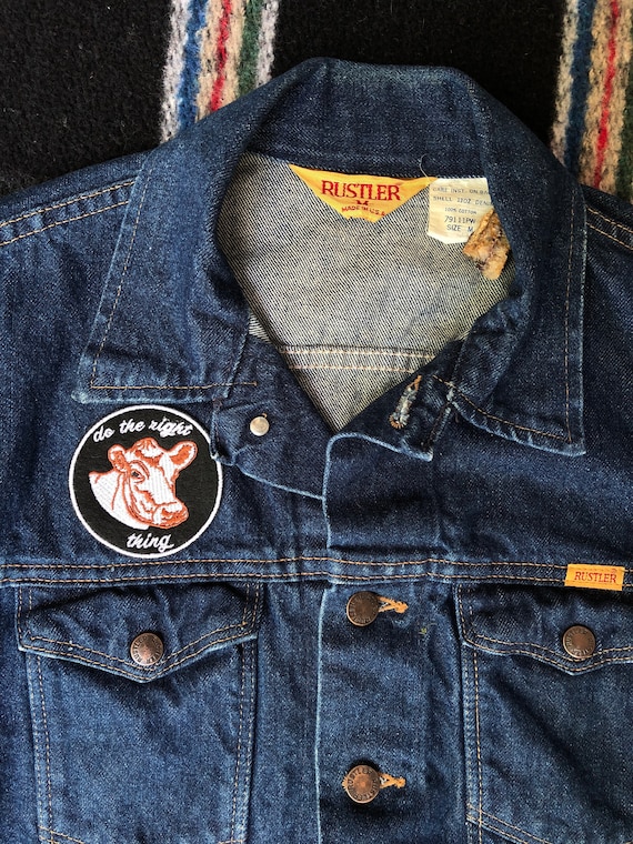 VEGAN Vintage Rustler Denim Jean Jacket with Do th