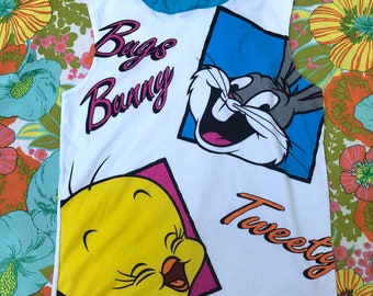 90s Bugs Bunny and Tweety Bird Tank Top Hoodie Shirt Youth Large/XL 1993 Sleeveless