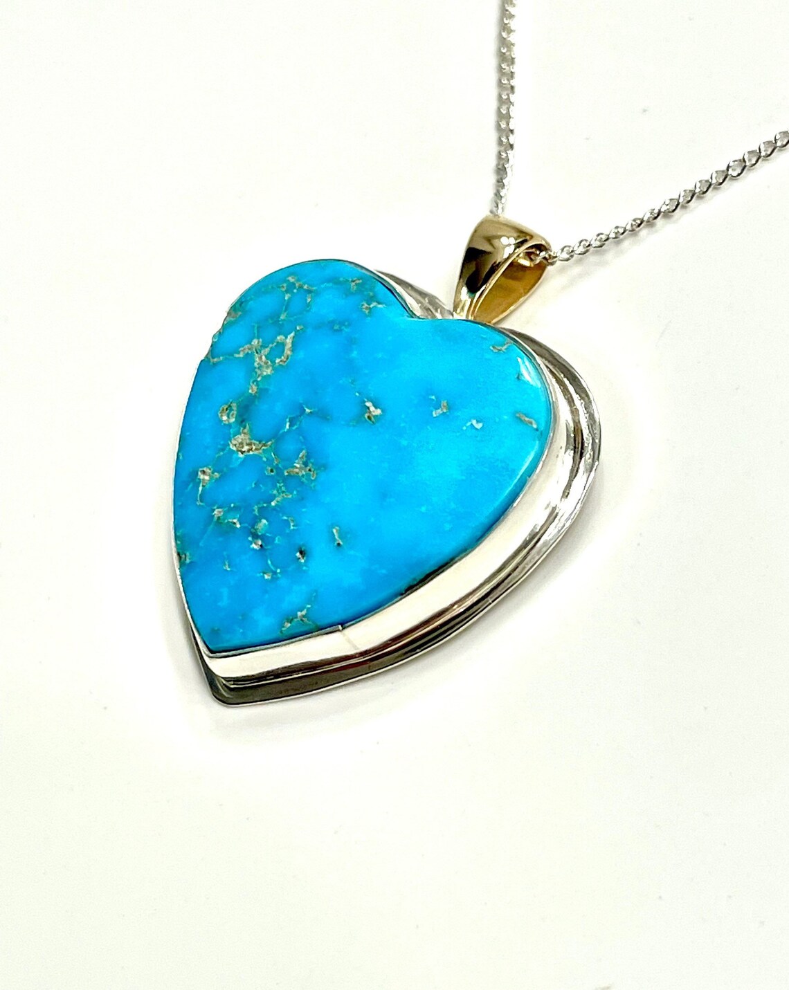 Battle Mountain Blue Gem Turquoise Heart Pendant Natural High Grade