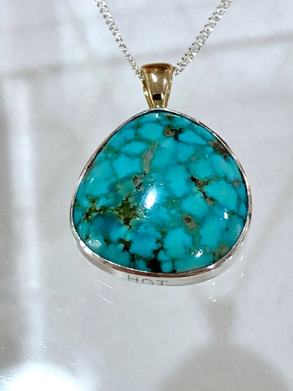 Chunky Vintage Native American Navajo Early Rare Deposit #8 Turquoise Sterling Silver Bolo Tie Chunky Vintage Native American Navajo Early Rare Deposit #8 Turquoise Sterling Silver Bolo Tie