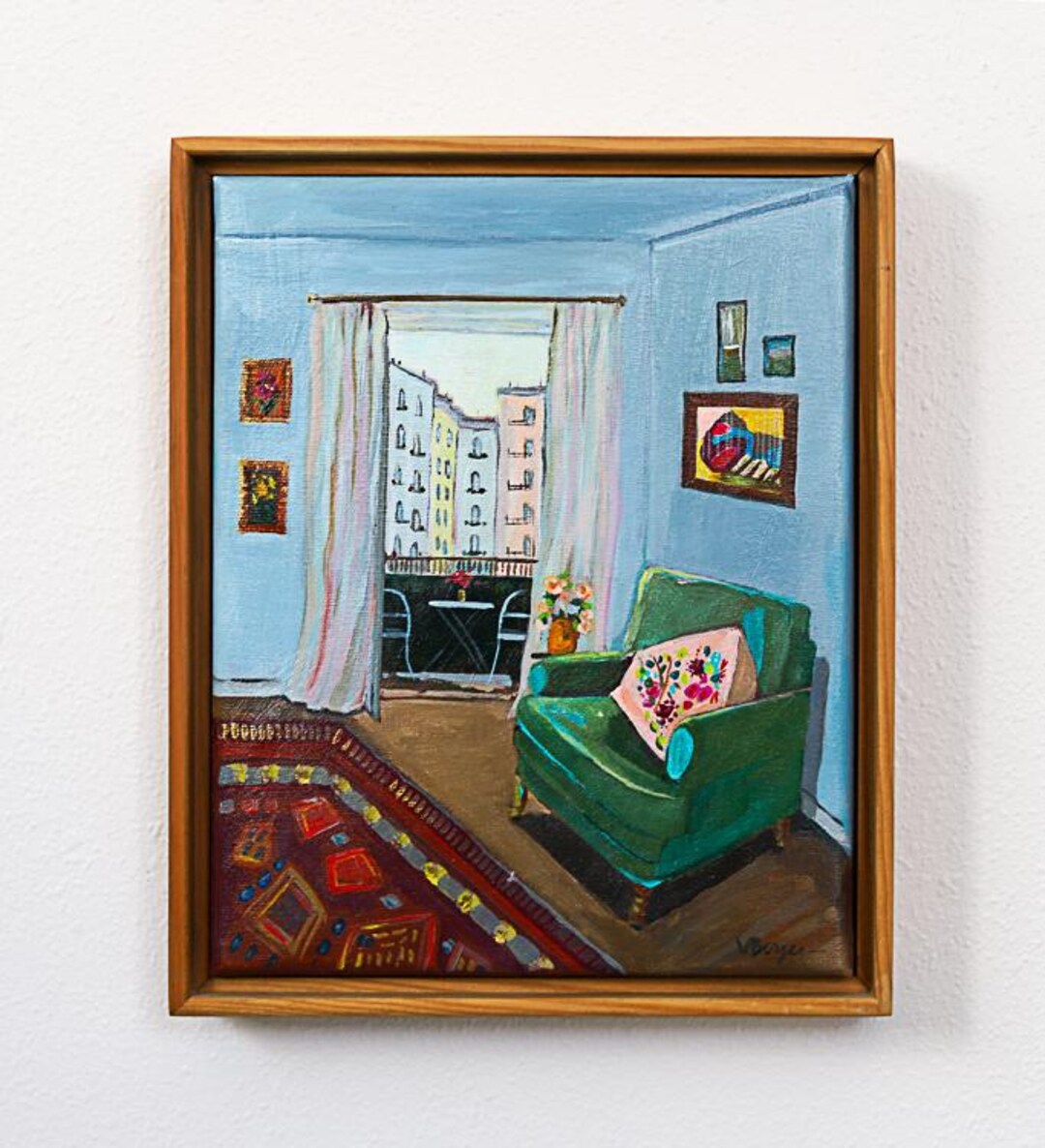 THE GREEN CHAIR, Oeuvre sur toile étirée, encadré Naturel Clair