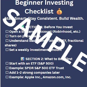 Beginner Investing Checklist & Plan | Stock Market Guide, ETF Tracker (Digital Download)