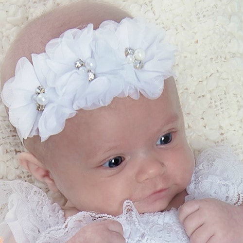 Baptism Headband for Baby Girl Christening Headband White Etsy