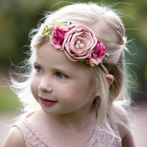 Baby headbands,Baby girl headband, floral nylon headband, flower girl crown headband, nylon headbands,Newborn Infant Headband,Hair bows pink