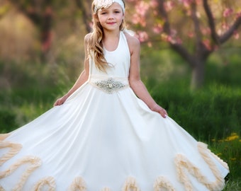 Flower girl dress, boho flower girl dress,rustic Ivory flower girl dress,flower girl dresses,beach wedding flower girl dress,Maxi dress 102