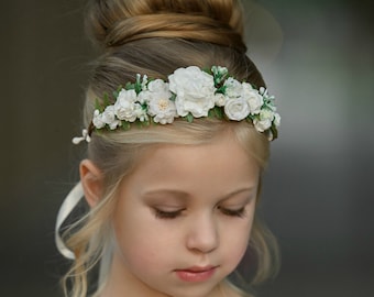 Off White Flower Crown, Flower Girl Headband, Girl Floral Crown, Flower Halo, Flower Headpiece, Boho Wedding, Floral Headband,Flower Wreath