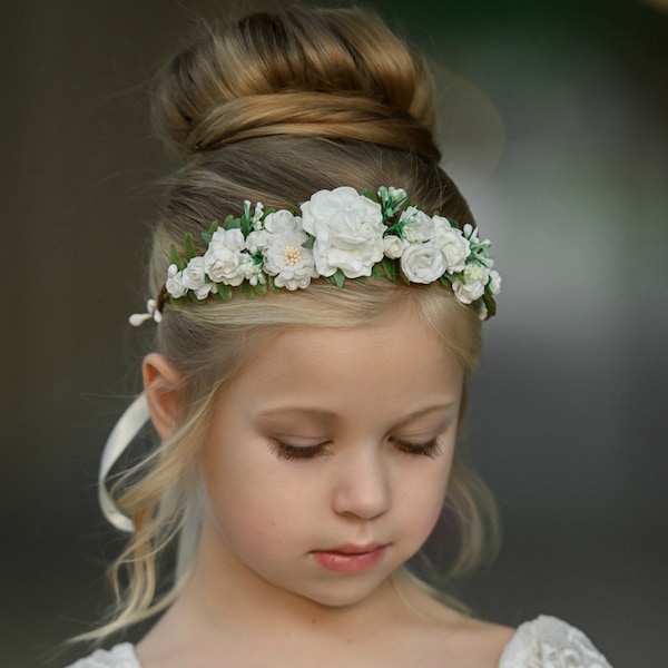 Off White Flower Crown, Flower Girl Headband, Girl Floral Crown, Flower Halo, Flower Headpiece, Boho Wedding, Floral Headband,Flower Wreath