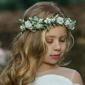 Off White Flower Crown, Flower Girl Headband, Girl Floral Crown, Flower Halo, Flower Headpiece, Boho Wedding, Floral Headband,Flower Wreath