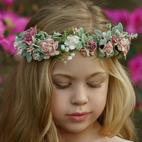 White Flower Crown Wedding Floral Crown Flower Headpiece Girl Etsy