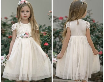 Ivory flower girl dress,Ivory Lace flower girl dress,Tulle Flower Girl Dress,Rustic Flower Girl Dresses,Boho Flower Girl, Birthday Dress 21