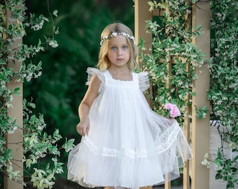 Off White Flower Girl Dress, Flower girl dresses, tulle flower girl dress, rustic lace flower girl dress, Tulle tutu flower girl dress. 111