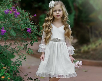 Lace flower girl dress, flower girl dresses, rustic Off White flower girl dress, Lace baby dresses,country lace dress,toddler dress baby 139