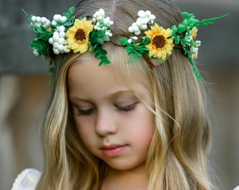 Yellow Sunflower Flower Crown, Adjustable Floral Head Wreath