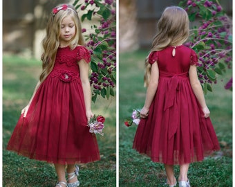girls burgundy lace dress