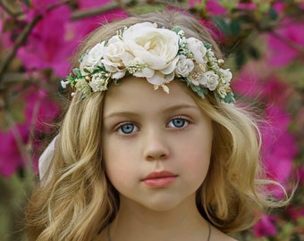 White  Flower Crown, Flower Tiara, Floral crown, Flower Halo, Bohemian flower crown, Bridal Crown, Flower girl Crown, White Flower Headband