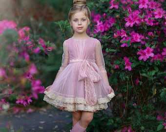 Tulle Flower Girl Dress, Blush Pink Flower Girl Dresses, Rustic Lace Flower Girl Dresses, Baby Toddler Pink Dress, Bohemian Flower Girl #55