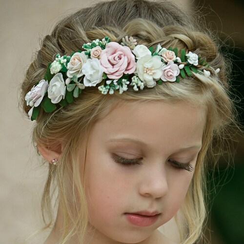 Blush Pink Flower Crown Flower Girl Headband Girl Floral Etsy