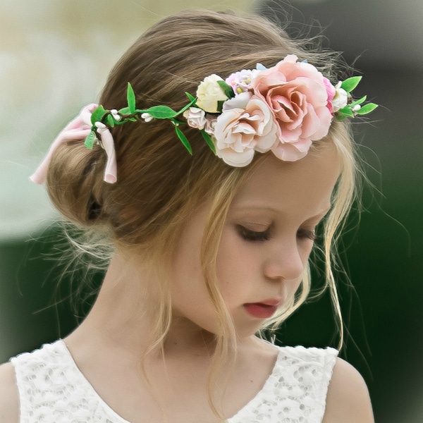 Blush Pink Flower Crown, Flower Tiara, Floral crown, Flower Halo, Bohemian flower crown, Bridal Crown, Flower girl Crown, Floral Hair Wreath