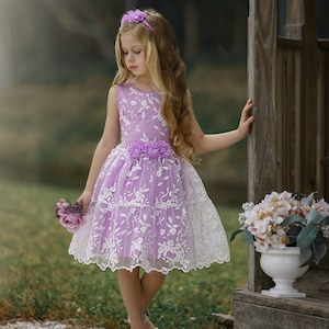 Girls dress, lace flower girl dress, yellow girls lace dress, easter dress, lavender lace dress, rustic flower girl dress,birthday dress 172