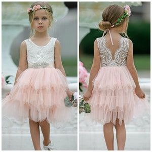 Blush Pink Tulle Flower Girl Dress,White Lace Flower Girl Dress,Boho Flower Girl Dresses,Rustic Flower Girl Dresses, Toddler Tutu Dress 8