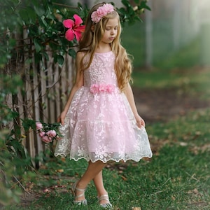 Flower Girl Dress,pink Girls Dress ,girls Lace Dress,easter Dress,pink ...