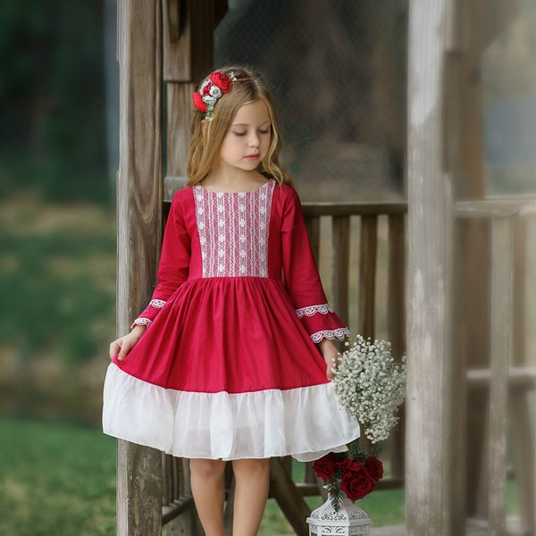 Flower girls dress,Red Christmas dress, girls lace dress, fancy dress twirl dress ,Toddler dress, Christmas dresses,Baby Chirstmas dress 70