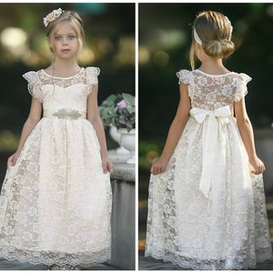 Lace girl dress, flower girl dress,flower girl lace dresses,country lace dress,white toddler dress,ivory lace dress,Rustic flower girl 166