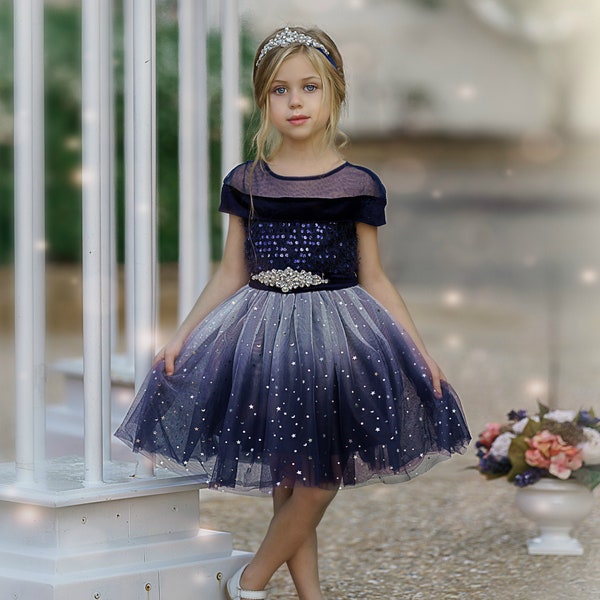 NAVY BLUE Flower Girl Dress, Baby Girl Dress, Toddler Tulle Dress, Girls Fancy Dresses, Christmas Flower Girl, Wedding Girl  Tutu Dress 156