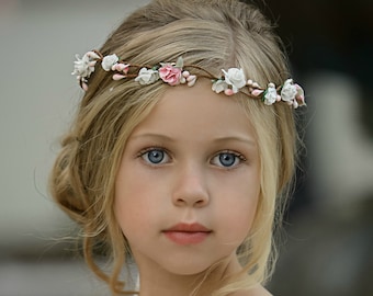 Couronne de fleurs rose poudré, diadème de fleurs, couronne de fleurs, halo de fleurs, couronne de fleurs bohème, couronne de mariée, couronne de demoiselle d'honneur, couronne de cheveux florale