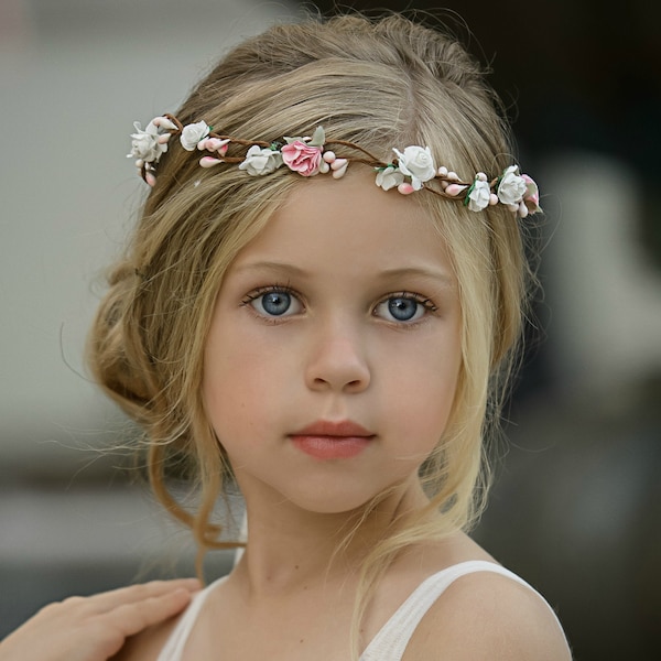 Couronne de fleurs rose poudré, diadème de fleurs, couronne de fleurs, halo de fleurs, couronne de fleurs bohème, couronne de mariée, couronne de demoiselle d'honneur, couronne de cheveux florale