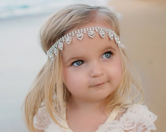 Crystal Bridal Headband, Bohemian Crystal Wedding Headband, Boho Flower Girl Headbands, Bridesmade Rhinestone Headband, Baby Girl Headband.