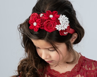 Baby Headbands, Baby Girl Headband, Flower Girl Headband, Couture Headband, Flower headband, Newborn Headband,Red Baby Headband,Red Hair Bow