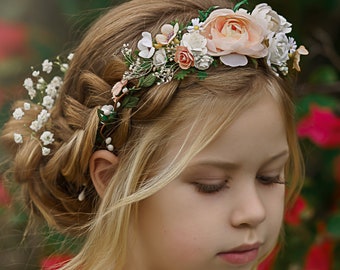 Floral Flower Crown, Bohemian Bridal Tiara, Flower Girl Halo