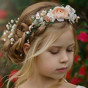 Corona de flores preservadas niña - Hortensias - Camomile Bouquet