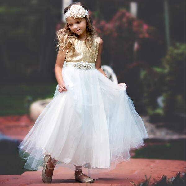 Gold Flower Girl Dress Etsy