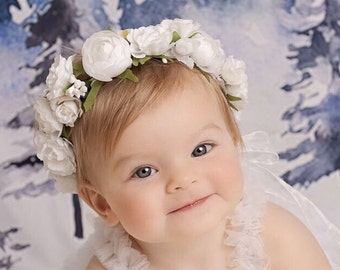 White  Flower Crown, Flower Tiara, Floral crown, Flower Halo, Bohemian flower crown, Bridal Crown, Flower girl Crown, White Flower Headband