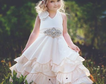 Flower girl dress, boho flower girl dress, rustic Ivory flower girl dress, Bohemian  flower girl dresses, beach wedding girls Dress, 99