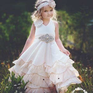 Flower Girl Dress, Boho Flower Girl Dress, Rustic Ivory Flower Girl ...